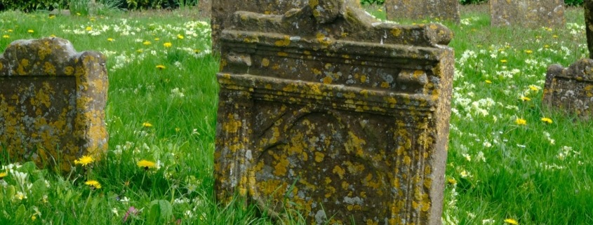 gray concrete tomb on green grass field during daytime